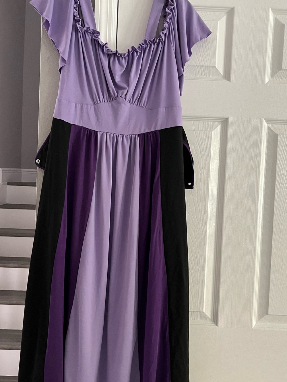 Lilac & Black Colorblock Ruffle-Neck Maxi Dress